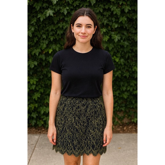 J. Crew Dresses & Skirts - J. Crew Women's Navy Neon Green Lace Overlay Mini Skirt Size 0 Punk Grunge Party